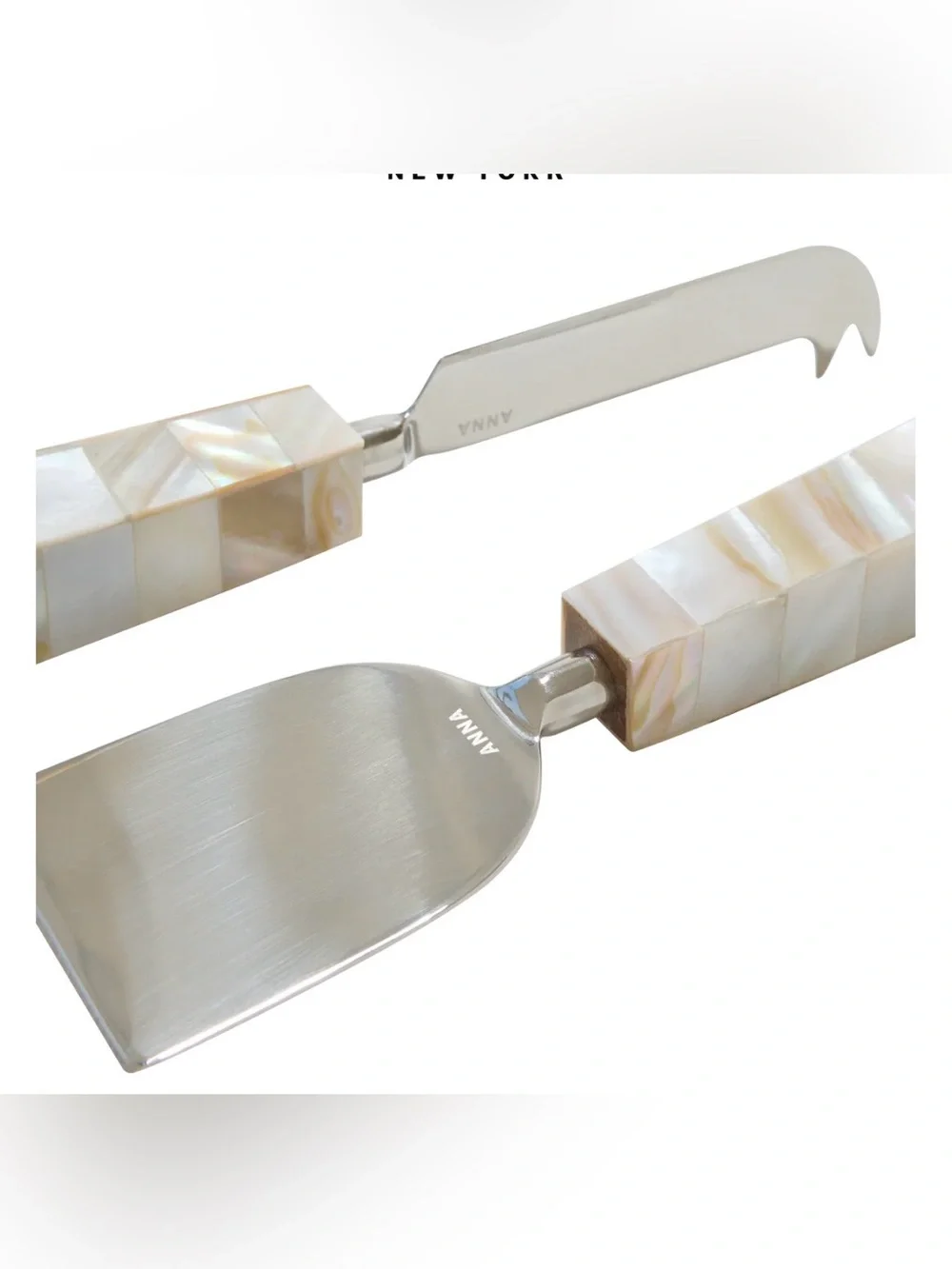 ANNA Mother-of-Pearl Handle Cheese Knife Set - Iridescent White and Cream